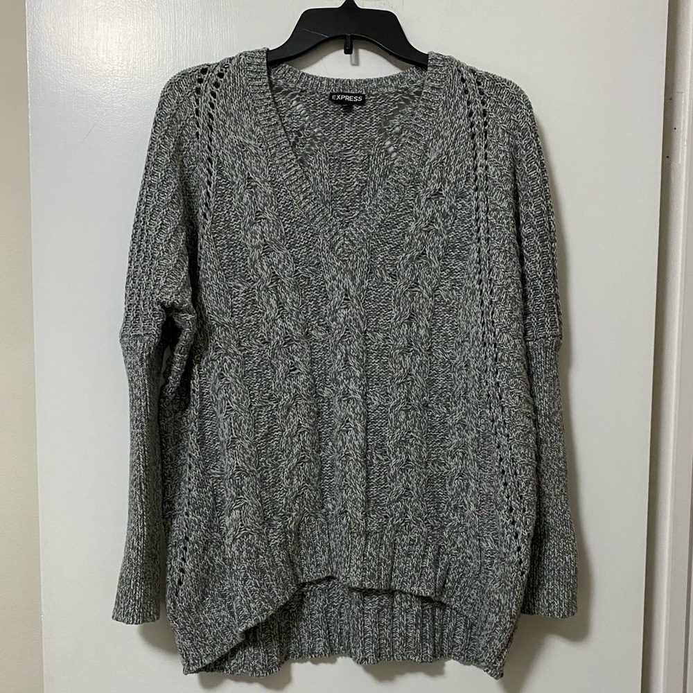 Express Gray Marled Cable Knit Tunic Sweater S